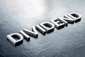 the word dividend laid by volumetric silver metal letters on gloss painted board background with selective focus photo