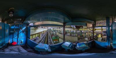 full spherical equirectangular projection of the view from the cab of the crane beam in the cold stamping workshop photo