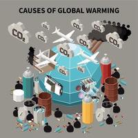 Causes Of Global Warming Isometric Background vector