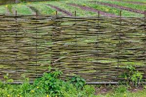 horizontal wattle fence in front of rustic garden photo
