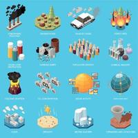 Global Warming Isometric Icons Set vector