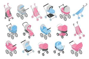 Isometric Baby Carriage Set vector