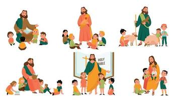 conjunto de jesucristo y niños vector