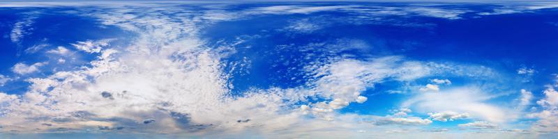 seamless 360 degrees angle view blue sky with clouds with zenith in equirectangular projection - upper half of the sphere photo