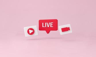 Live bubble, play and video minimal icons on pink background. photo