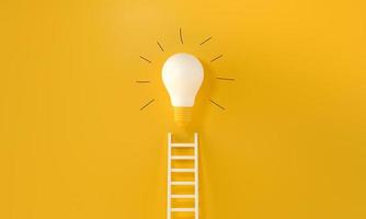 Lightbulb With A Ladder and handmade gloss lines on yellow background. Representing An Idea, Creativity and innovation concept. 3d rendering. photo