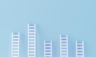 Ladder random collection on pastel blue wall. minimal studio background. photo