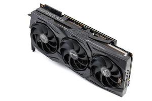 big black contemporary gaming graphics card isolated on white background photo