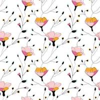 Wild flowers seamless pattern on white background vector