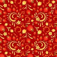 Cranberry floral red pattern in Khokhloma style vector