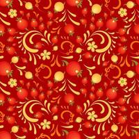 Cranberry floral red pattern in Khokhloma style vector