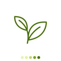 Simple green leaf linear icon. vector