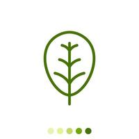 Simple green leaf linear icon. vector