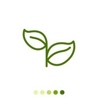 Simple green leaf linear icon. vector