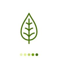 Simple green leaf linear icon. vector