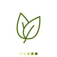 Simple green leaf linear icon. vector