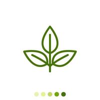 Simple green leaf linear icon. vector