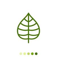 Simple green leaf linear icon. vector