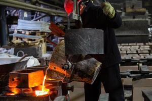 Industrial chill casting. The process of for filling out mold with molten metal. photo