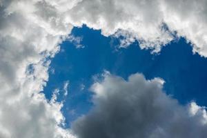 Regular spring clouds on blue sky at daylight in continental europe. Close shot wit telehoto lens and polarizing filter. photo