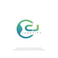 CJ Initial letter circular line logo template vector with gradient color