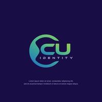 CU Initial letter circular line logo template vector with gradient color