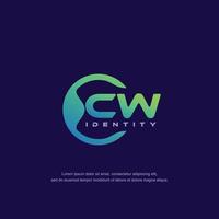 CW Initial letter circular line logo template vector with gradient color