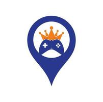 juego rey gps forma concepto logo icono diseño. plantilla de logotipo de icono de joystick de corona de juego vector