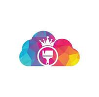 pintura rey y diseño de logotipo vectorial de concepto de forma de nube. icono de corona y pincel de pintura. vector