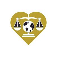 Globe law heart shape concept logo vector icon. Scales on globe icon design.