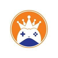 diseño del icono del logotipo del rey del juego. Ilustración de diseño vectorial del logotipo del rey del gamepad. plantilla de logotipo de icono de joystick de corona de juego vector