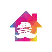 Mustache burger house shape concept logo icon vector. Burger with mustache icon logo concept. vector