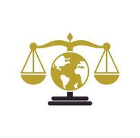 Globe law logo vector icon. Scales on globe icon design.