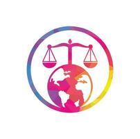 escalas y símbolo o icono mundial. plantilla única de diseño de logotipo de ley y globo. vector