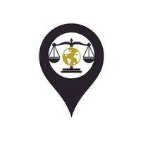 Globe law gps shape concept logo vector icon. Scales on globe icon design.