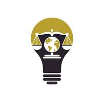 Globe law bulb shape concept logo vector icon. Scales on globe icon design.