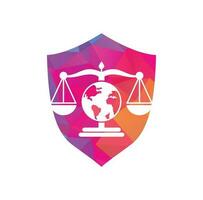 Globe law logo vector icon. Scales on globe icon design.