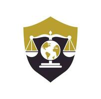 Globe law logo vector icon. Scales on globe icon design.