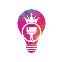 King paint and bulb shape concept vector logo design. Crown and paint brush icon.