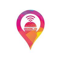 Wifi burger gps shape logo design vector icon. Hamburger and WiFi signal symbol or icon.