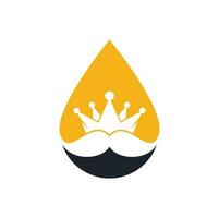 Mustache king drop shape concept vector logo design. Elegant stylish mustache crown logo.