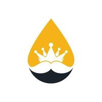 Mustache king drop shape concept vector logo design. Elegant stylish mustache crown logo.