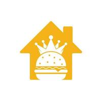 Burger king home shape concept vector logo design. Burger with crown icon logo concept.