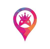 juego rey gps forma concepto logo icono diseño. plantilla de logotipo de icono de joystick de corona de juego vector