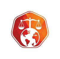 Scales and world symbol or icon. Unique law and globe logotype design template. vector