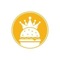 diseño del logotipo vectorial del rey de las hamburguesas. hamburguesa con concepto de logotipo de icono de corona. vector