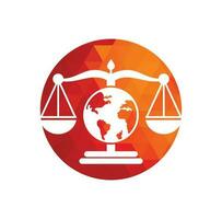 Globe law logo vector icon. Scales on globe icon design.