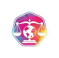 Globe law logo vector icon. Scales on globe icon design.