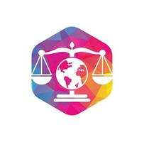 Globe law logo vector icon. Scales on globe icon design.