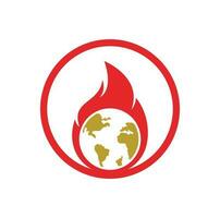 Fire Planet vector logo design template. Fire and earth icon design.